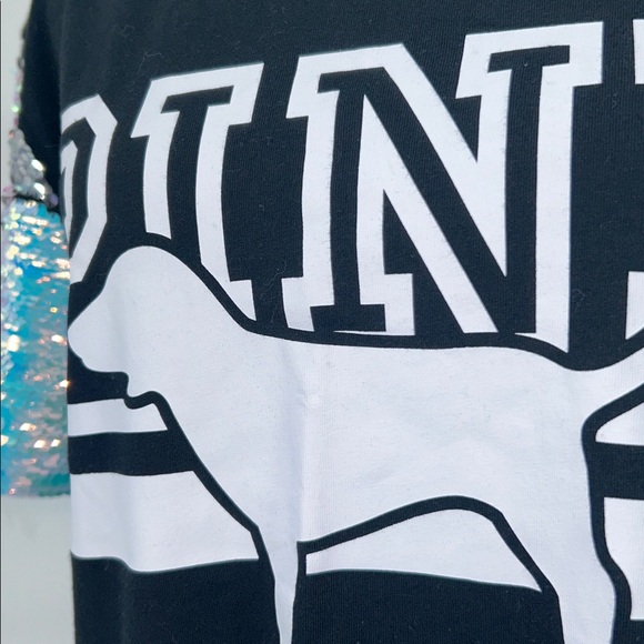 PINK Victoria's Secret Black Tee with Sequin Sleeves size XS - Picture 7 of 11